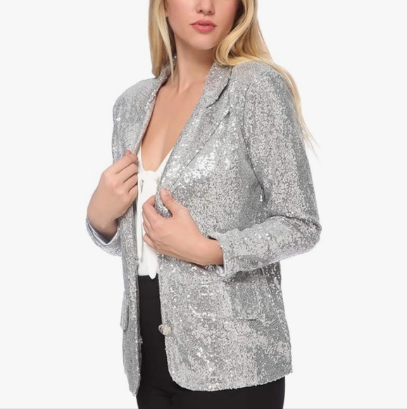 Anna Kaci Silver Sequin Sparkle Shiny Blazer - Picture 16 of 16